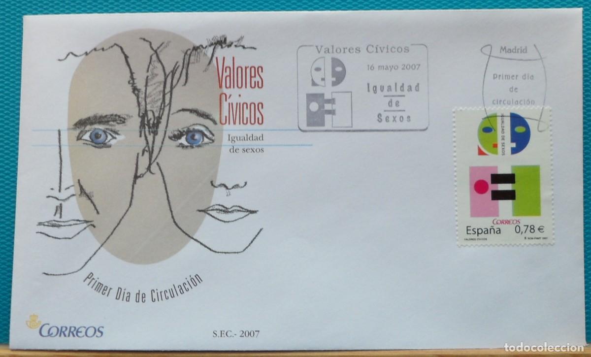 Sellos: 2007-ESPA&Ntilde;A-SOBRES PRIMER DIA-VER FOTOS-N&ordm;4336-VALORES CIVICOS-IGUALDAD DE SEXOS