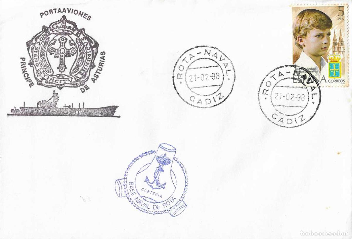 Sellos: RARO MARCA CARTERIA BASE NAVAL DE ROTA EN SOBRE PORTAAVIONES PRINCIPE DE ASTURIAS ROTA-NAVAL 1998