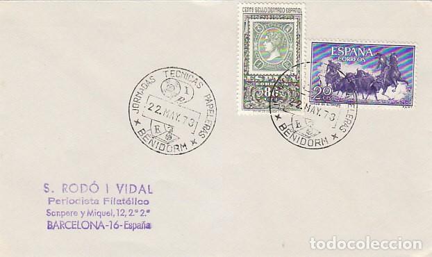 Sellos: A&Ntilde;O 1973, Benidorm (Alicante), jornadas t&eacute;cnicas papeleras, circulado o sin circular