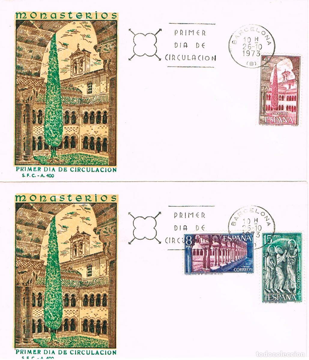 Sellos: EDIFIL 2159/61, MONASTERIO DE SILOS (BURGOS), PRIMER DIA DE 26-10-1973 2 SOBRES DEL SFC