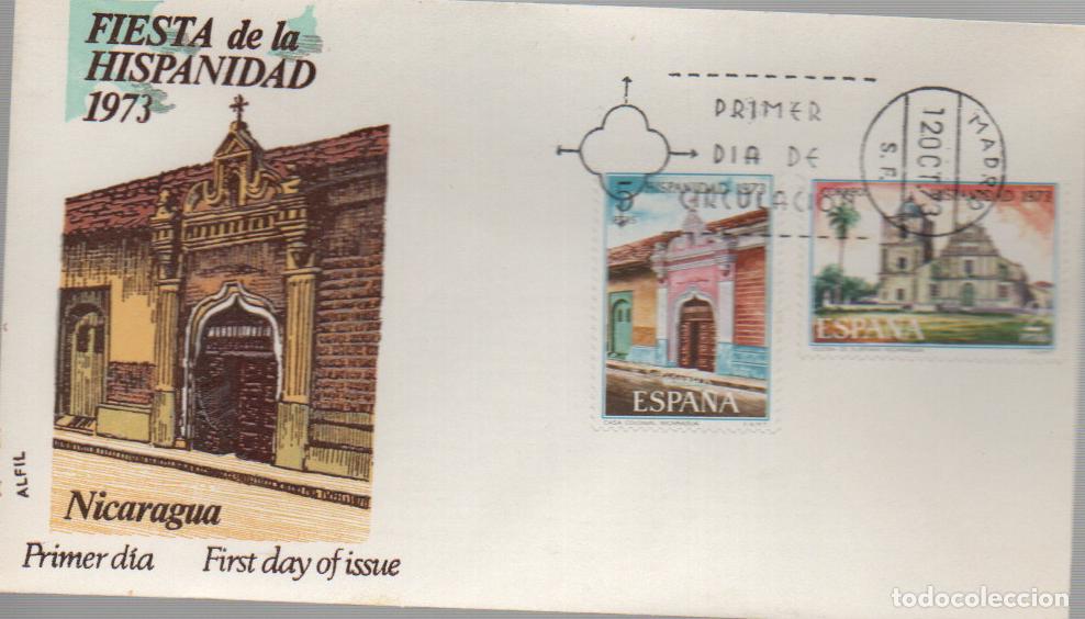 Sellos: EDIFIL 2154/5, HISPANIDAD 1973: NICARAGUA, PRIMER DIA DE 12-10-1973 2 SOBRE DE ALFIL