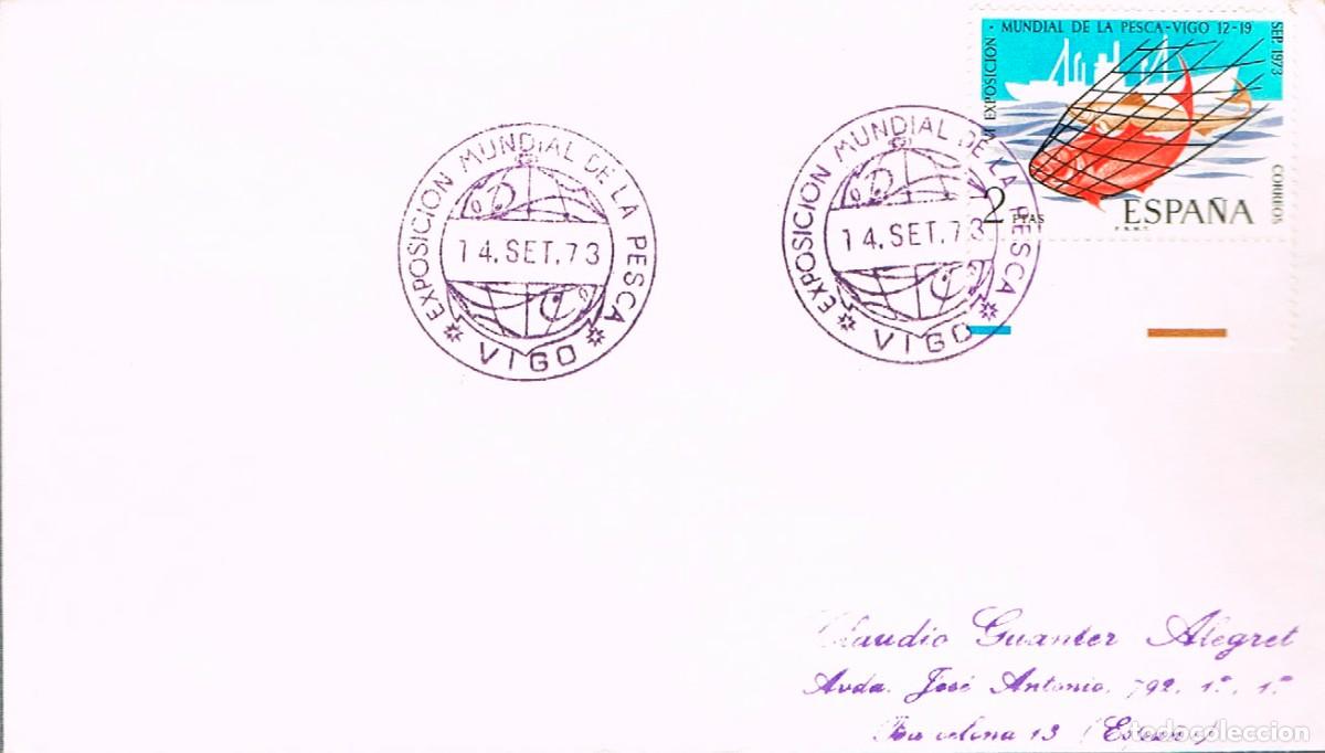 Sellos: EDIFIL 2144, EXPOSICI&Oacute;N MUNDIAL DE PESCA EN VIGO, MATASELLO ESPECIAL DE VIGO DE 14-9-1973