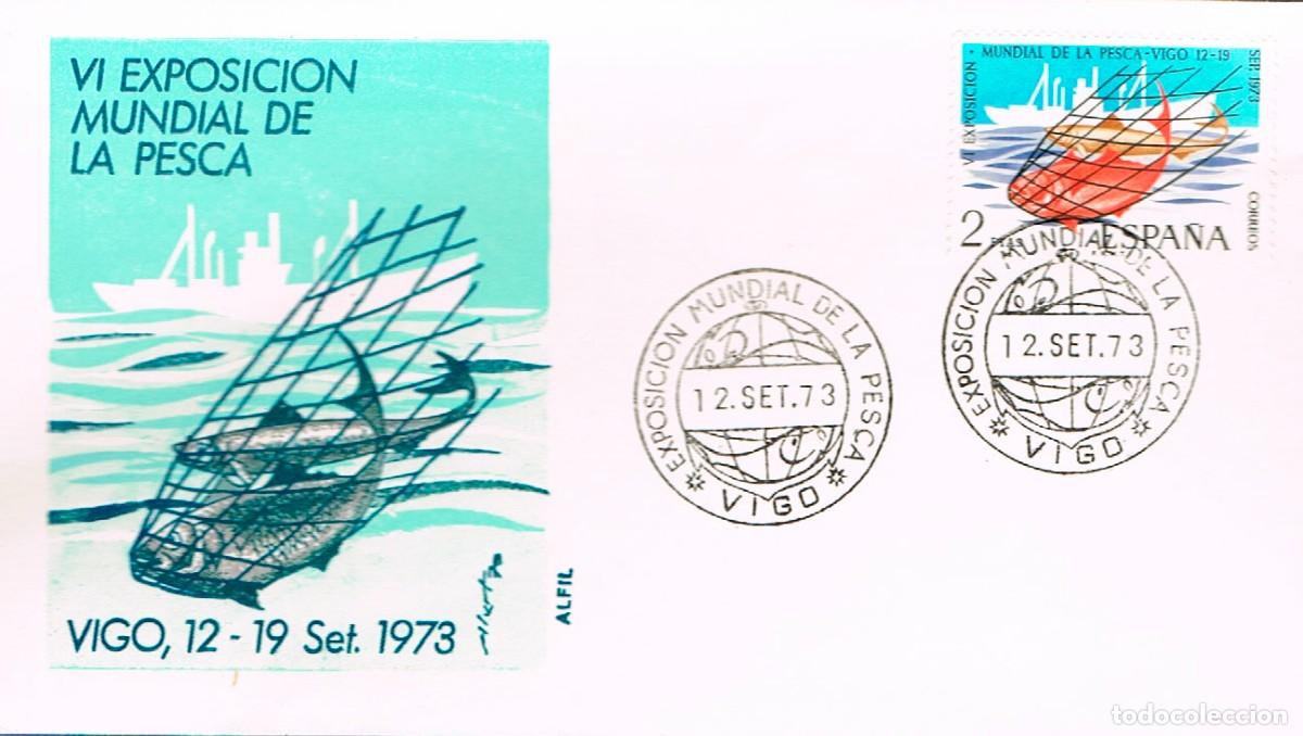 Sellos: EDIFIL 2144, EXPOSICI&Oacute;N MUNDIAL DE PESCA EN VIGO MATASELLO ESPECIAL DE VIGO DE 14-9-1973 SOBRE ALFIL