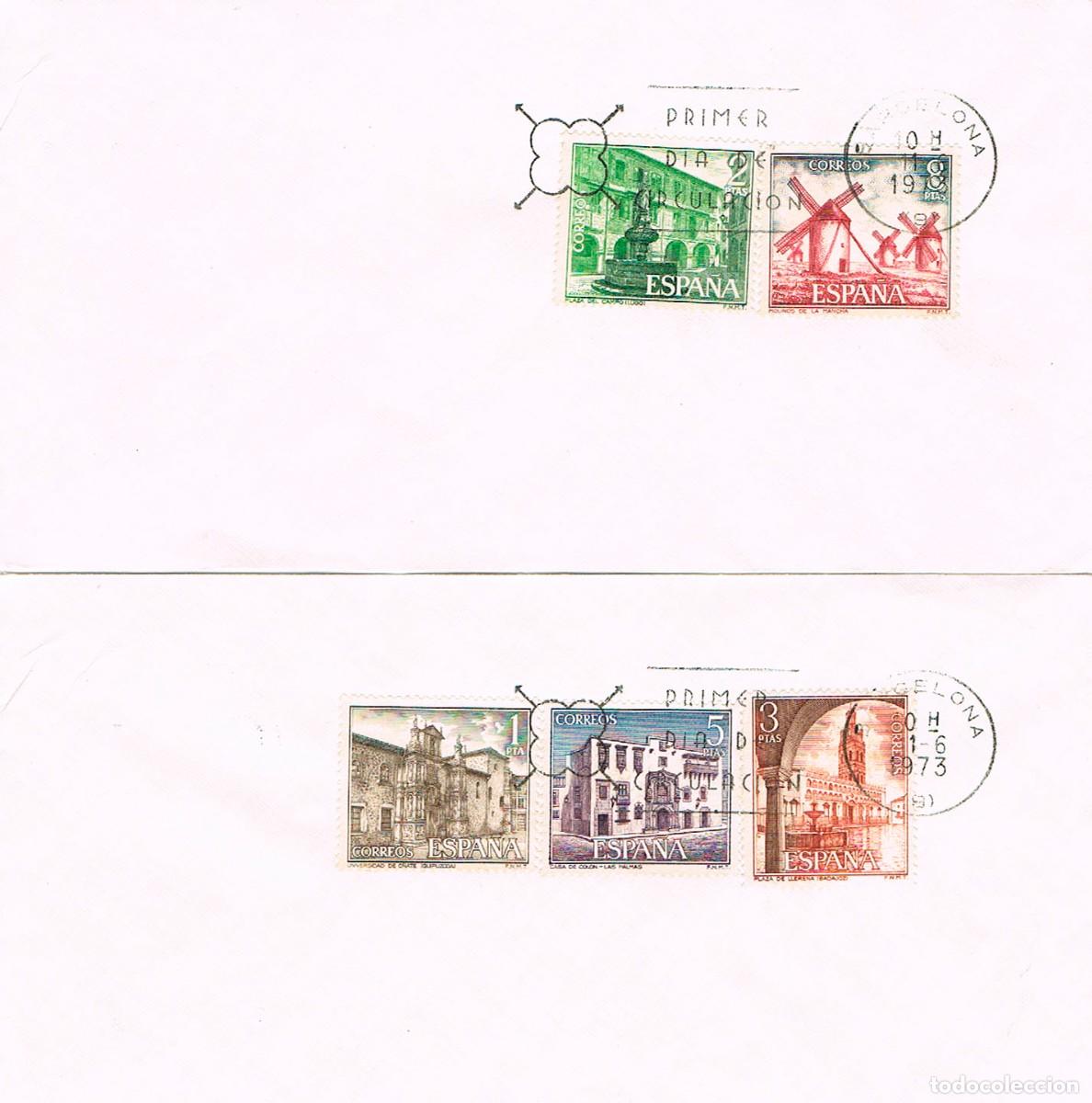 Sellos: EDIFIL 2129/33, SERIE TURISTICA 1973, PRIMER DIA DE 11-6-1973, EN 2 SOBRES