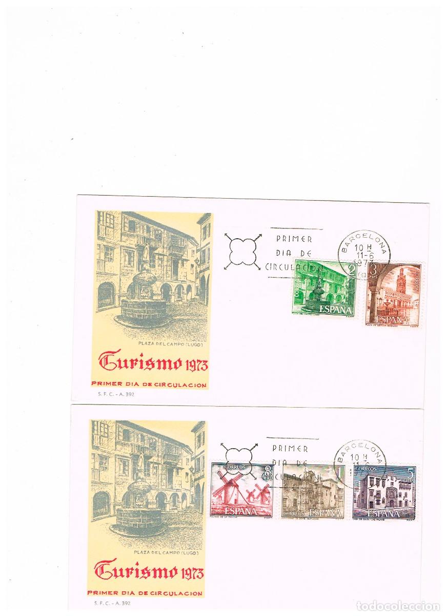 Sellos: EDIFIL 2129/33, SERIE TURISTICA 1973, PRIMER DIA DE 11-6-1973, EN 2 SOBRES DEL SFC