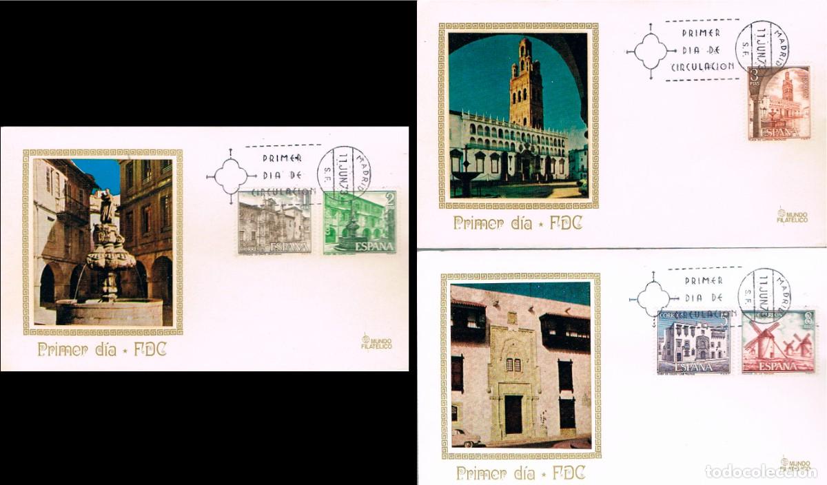 Sellos: EDIFIL 2129/33, SERIE TURISTICA 1973, PRIMER DIA DE 11-6-1973, EN 3 SOBRES DE MUNDO FILATELICO