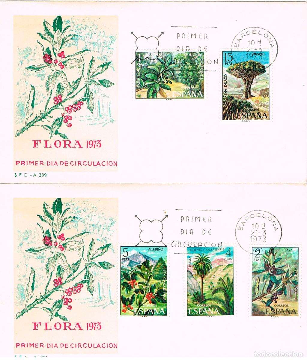 Sellos: EDIFIL 2120/4, FLORA 1973, PRIMER D&Iacute;A DE 21-3-1973 EN 2 SOBRES DEL SFC