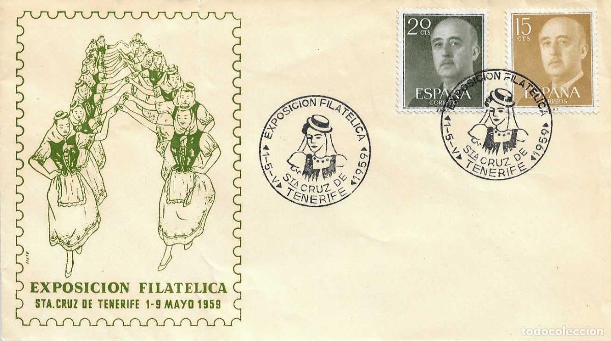 Sellos: CENTENARIO CIUDAD IV EXPOSICION SANTA CRUZ TENERIFE CANARIAS 1959 MATASELLO SOBRE SIN CIRCULAR ALFIL