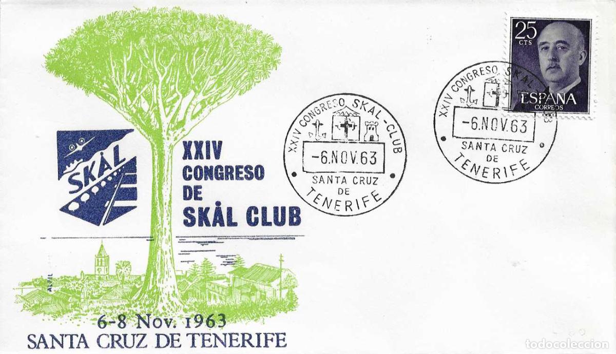Sellos: SKAL CLUB CONGRESO, SANTA CRUZ TENERIFE CANARIAS 6 NOVIEMBRE 1963 MATASELLO SOBRE SIN CIRCULAR ALFIL