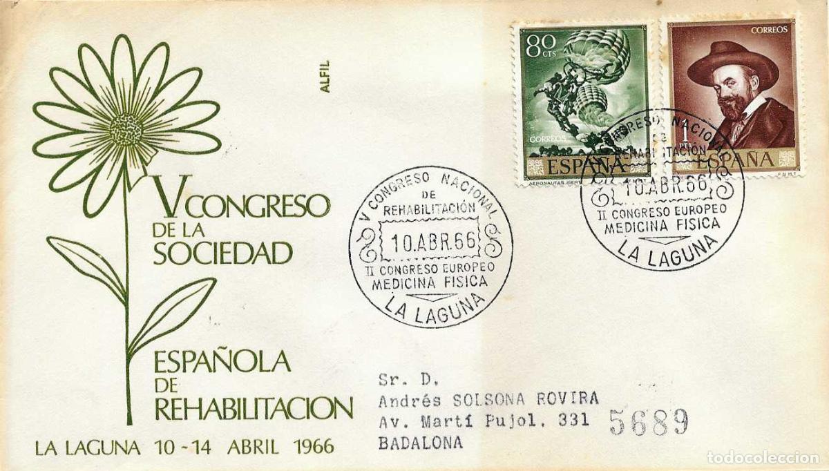 Sellos: MEDICINA REHABILITACION CONGRESO, LA LAGUNA (CANARIAS) 1966. MATASELLOS EN SOBRE CIRCULADO ALFIL RWR