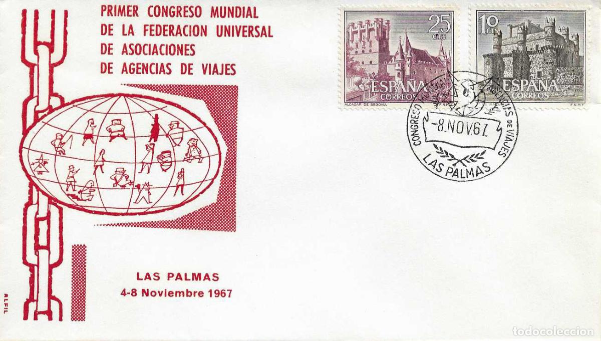 Sellos: TURISMO AGENCIAS DE VIAJES CONGRESO, LAS PALMAS (CANARIAS) 1967. MATASELLOS SOBRE SIN CIRCULAR ALFIL