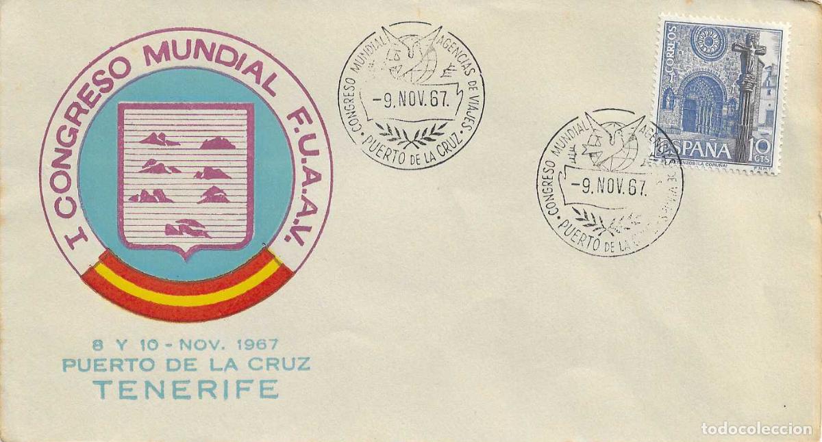 Sellos: TURISMO AGENCIAS VIAJES CONGRESO PUERTO DE LA CRUZ (CANARIAS) 9 NOVIEMBRE 1967 MATASELLOS RARO SOBRE