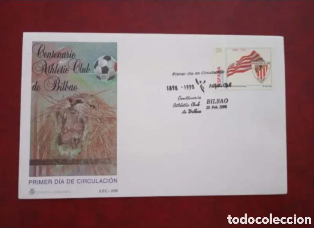 Sellos: ESPA&Ntilde;A 1998 - F&Uacute;TBOL - CENTENARIO ATHLETIC CLUB DE BILBAO - SOBRE DE PRIMER D&Iacute;A FDC