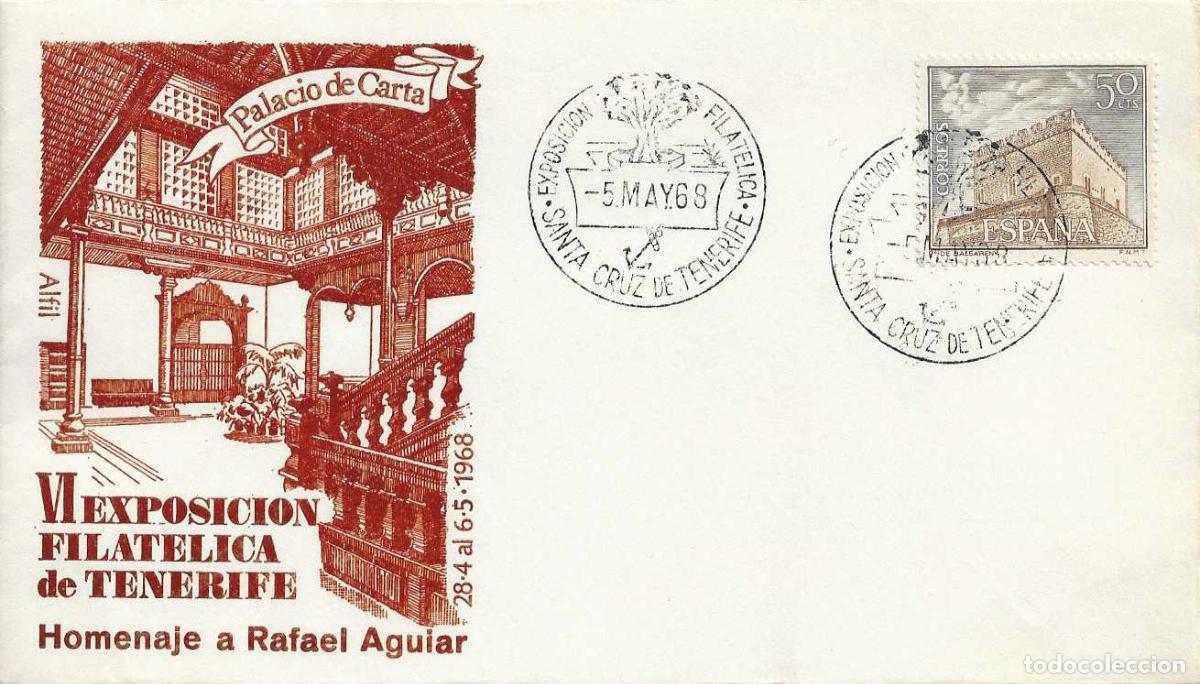 Sellos: RAFAEL AGUIAR V EXPOSICION, SANTA CRUZ DE TENERIFE (CANARIAS) 5 MAYO 1968. MATASELLOS EN SOBRE ALFIL