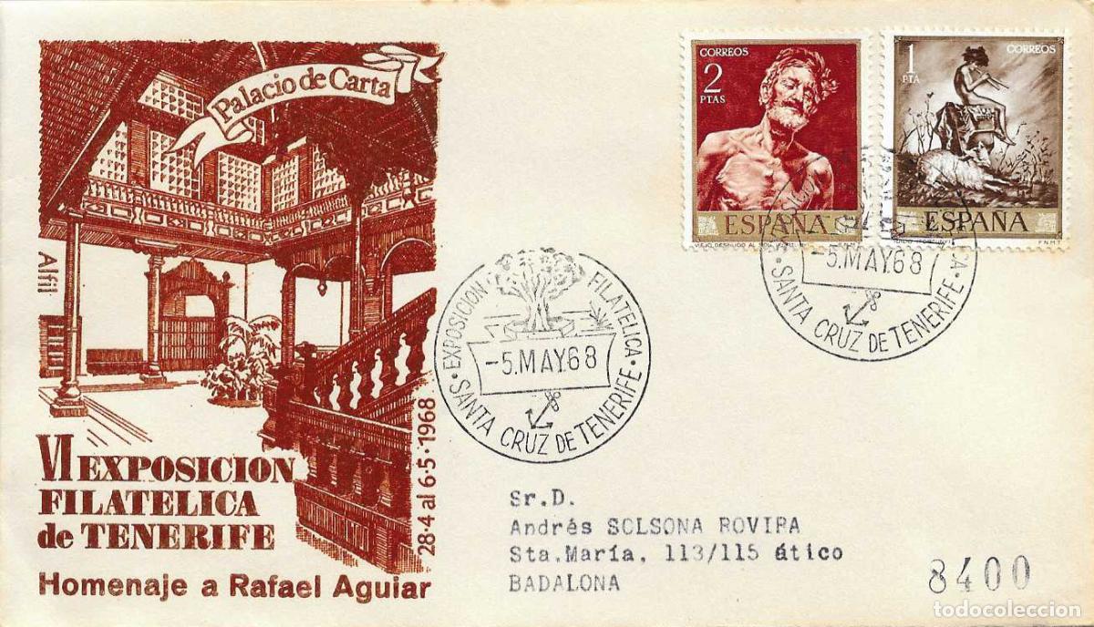 Sellos: RAFAEL AGUIAR V EXPOSICION, SANTA CRUZ DE TENERIFE (CANARIAS) 5 MAYO 1968 MATASELLOS SOBRE ALFIL RWR