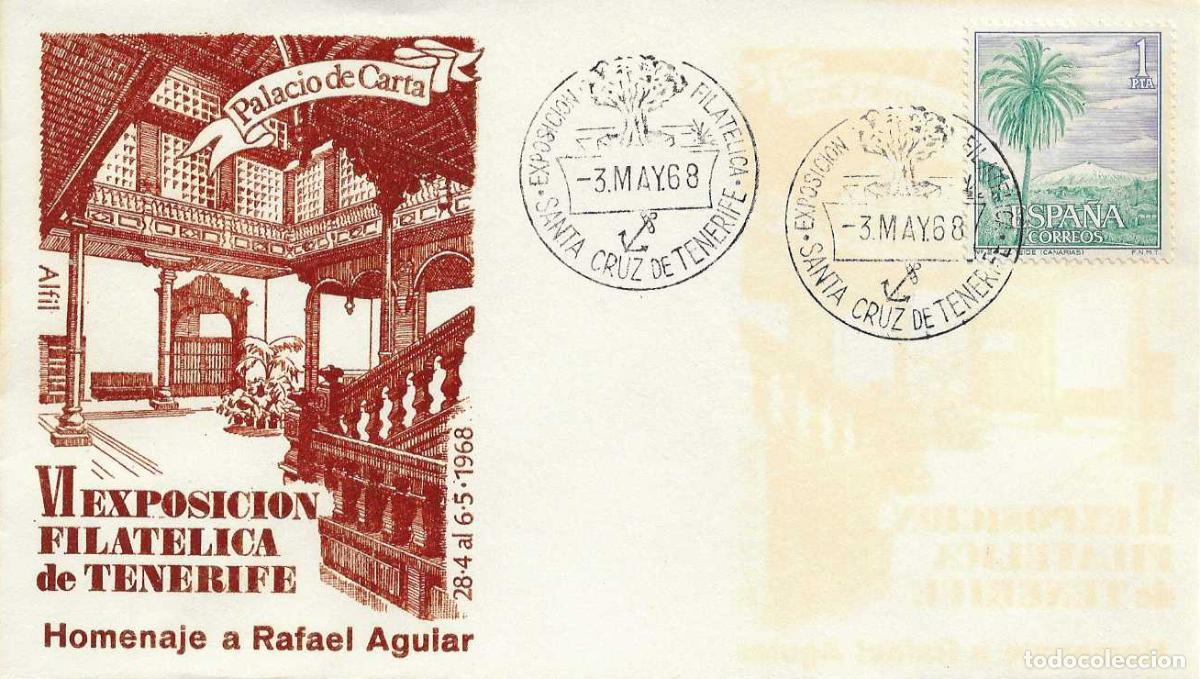 Sellos: RAFAEL AGUIAR V EXPOSICION, SANTA CRUZ DE TENERIFE (CANARIAS) 3 MAYO 1968 MATASELLOS SOBRE ALFIL RWR