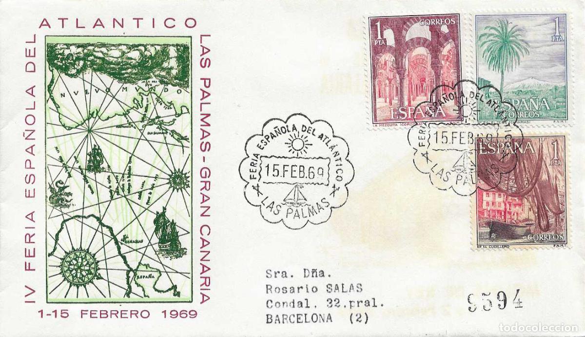 Sellos: BARCOS IV FERIA ESPA&Ntilde;OLA DEL ATLANTICO, LAS PALMAS (CANARIAS) 1969. RARO MATASELLOS SOBRE ALFIL RWR