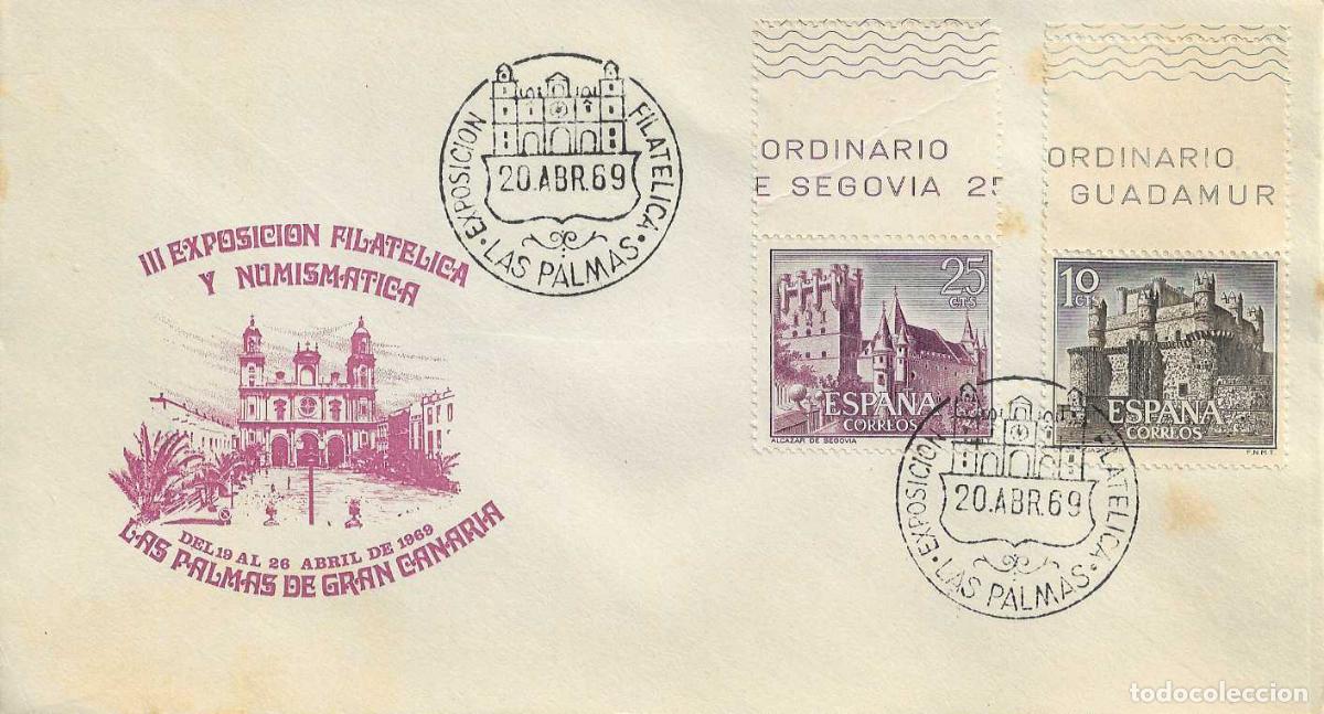 Sellos: III EXPOSICION FILATELICA, LAS PALMAS (CANARIAS) 20 ABRIL 1969. MATASELLOS EN SOBRE VIOLETA RARO ASI