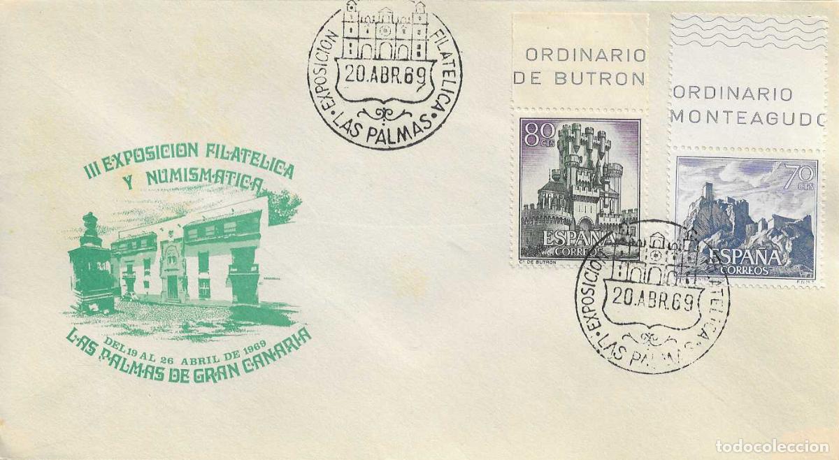 Sellos: III EXPOSICION FILATELICA, LAS PALMAS (CANARIAS) 20 ABRIL 1969. MATASELLOS EN SOBRE VERDE RARO ASI