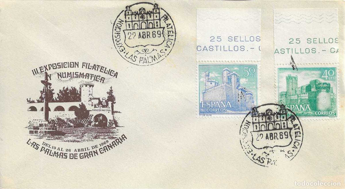Sellos: III EXPOSICION FILATELICA, LAS PALMAS (CANARIAS) 22 ABRIL 1969. MATASELLOS EN SOBRE MARRON RARO ASI