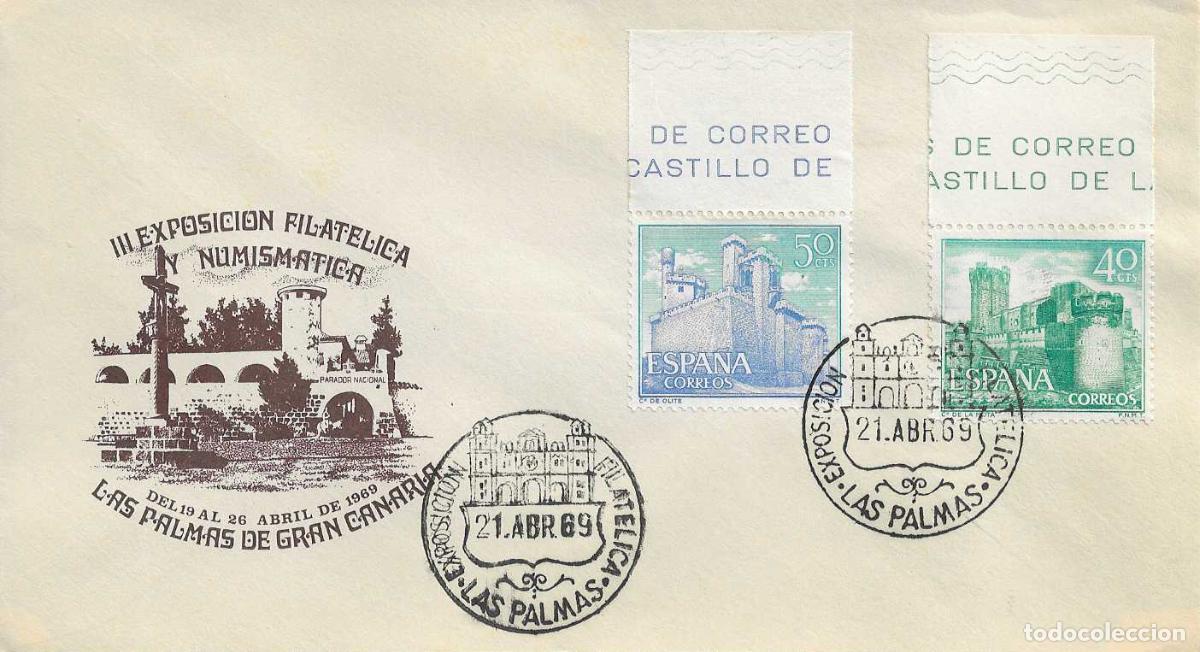 Sellos: III EXPOSICION FILATELICA, LAS PALMAS (CANARIAS) 21 ABRIL 1969. MATASELLOS EN SOBRE MARRON RARO ASI