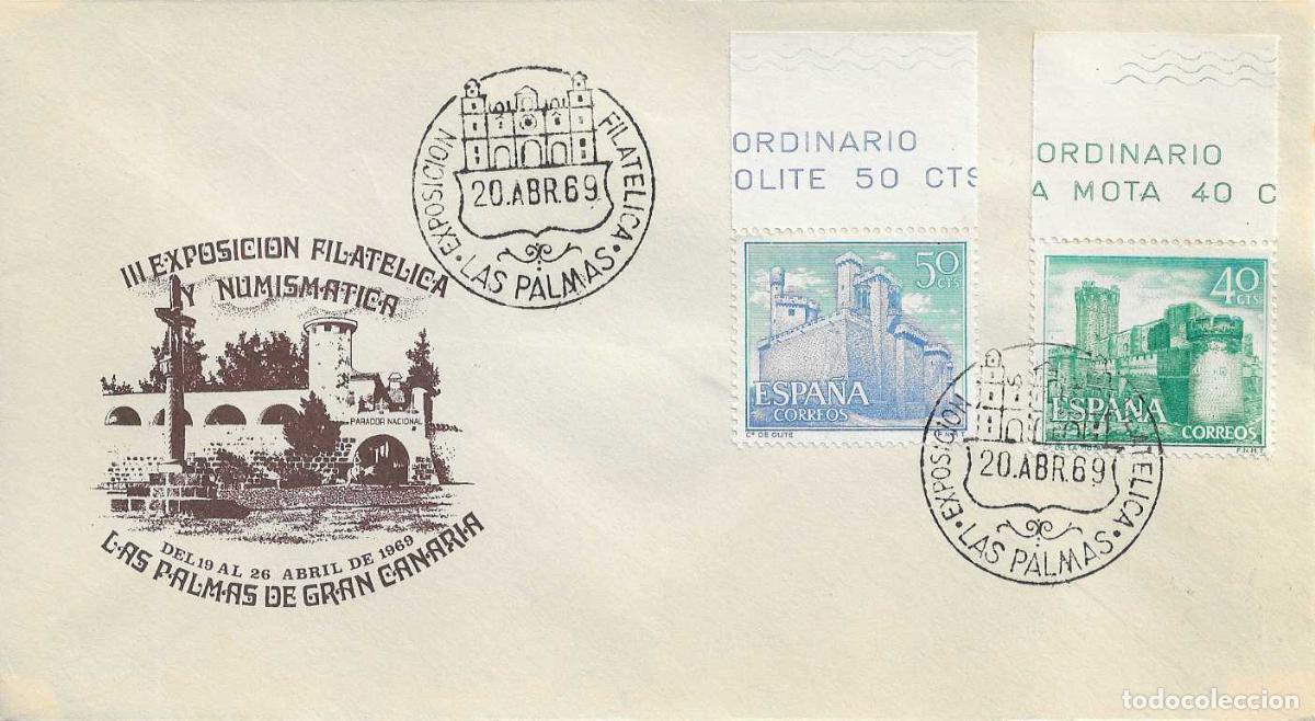 Sellos: III EXPOSICION FILATELICA, LAS PALMAS (CANARIAS) 20 ABRIL 1969. MATASELLOS EN SOBRE MARRON RARO ASI