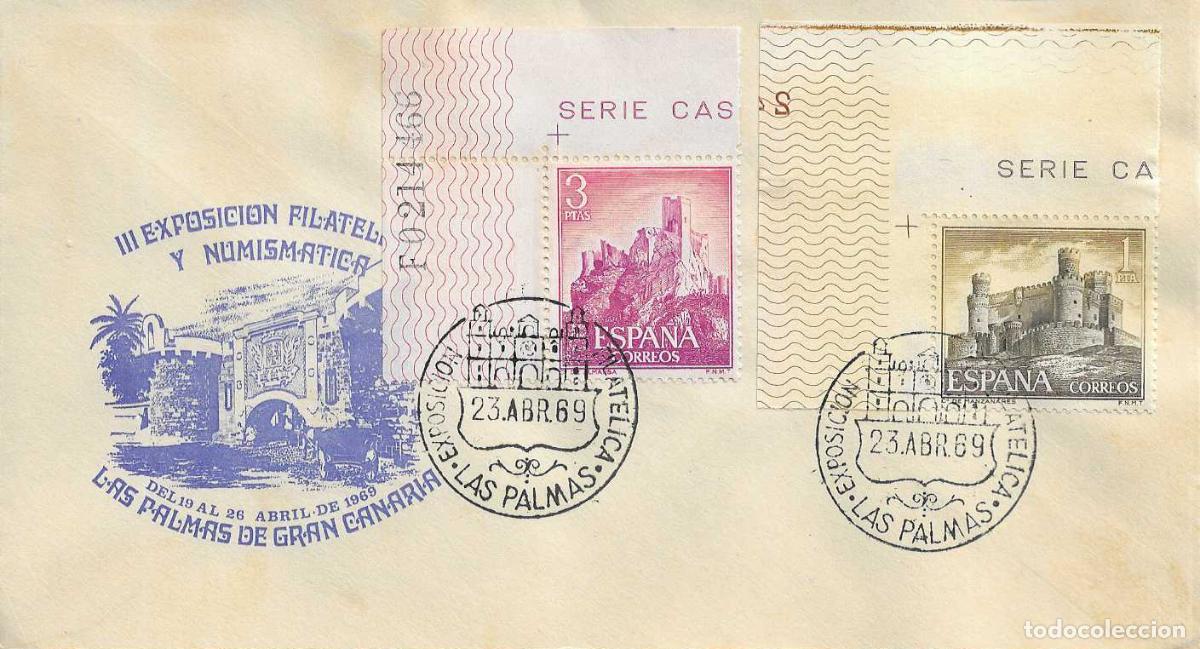 Sellos: III EXPOSICION FILATELICA, LAS PALMAS (CANARIAS) 23 ABRIL 1969. MATASELLOS EN SOBRE AZUL RARO ASI