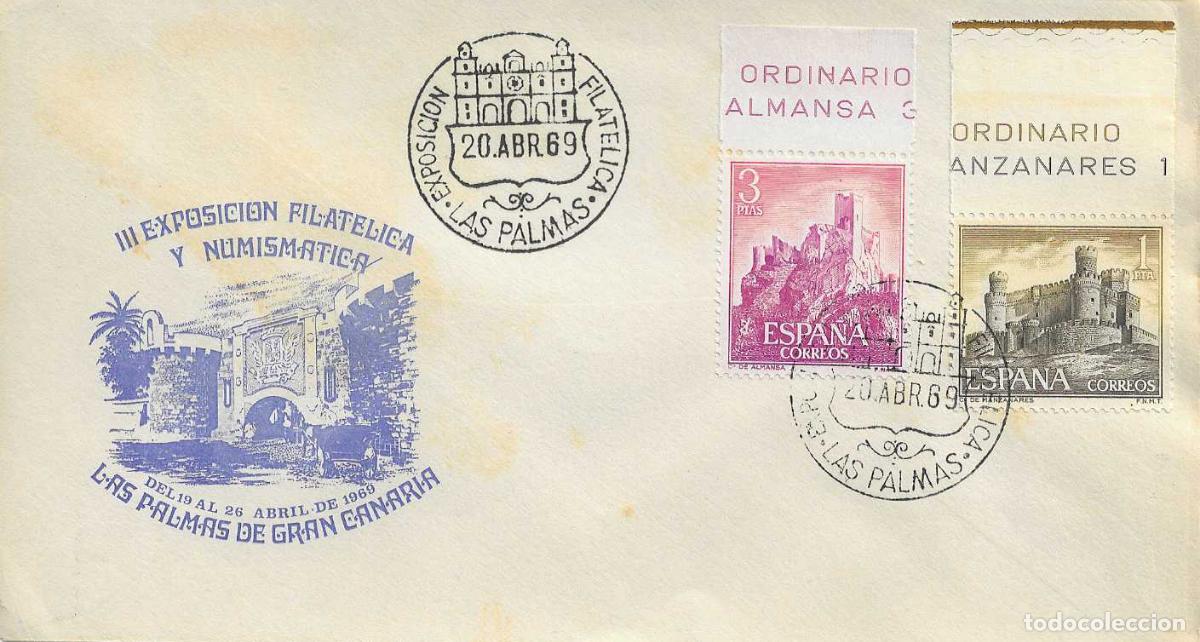 Sellos: III EXPOSICION FILATELICA, LAS PALMAS (CANARIAS) 20 ABRIL 1969. MATASELLOS EN SOBRE AZUL RARO ASI