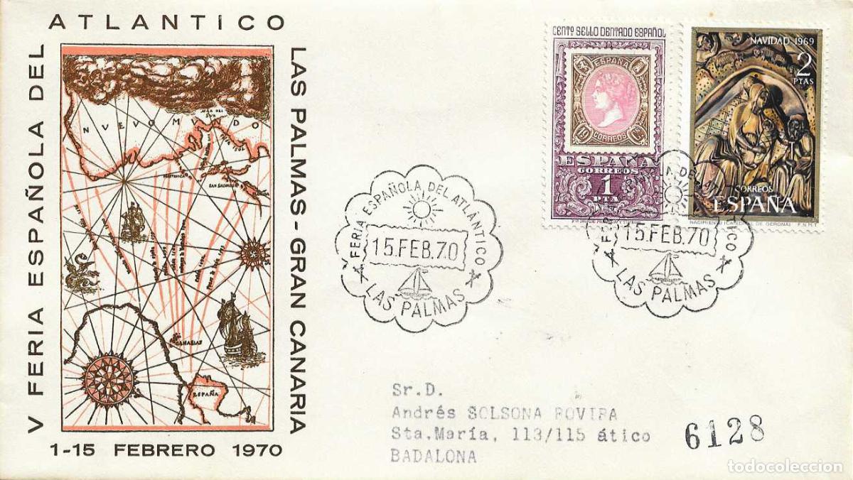 Sellos: BARCOS FERIA ESPA&Ntilde;OLA DEL ATLANTICO LAS PALMAS (CANARIAS) 15 FEBRERO 1970 MATASELLOS SOBRE ALFIL RWR