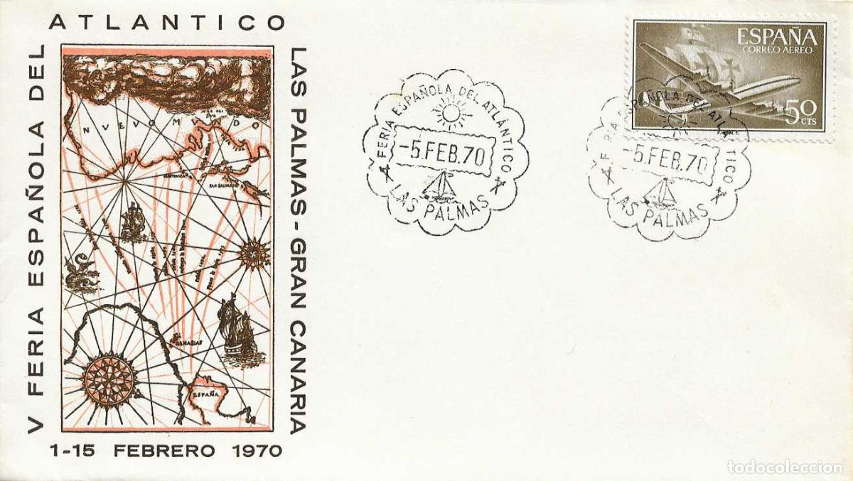Sellos: BARCOS FERIA ESPA&Ntilde;OLA DEL ATLANTICO LAS PALMAS (CANARIAS) 5 FEBRERO 1970 MATASELLOS SOBRE ALFIL RARO