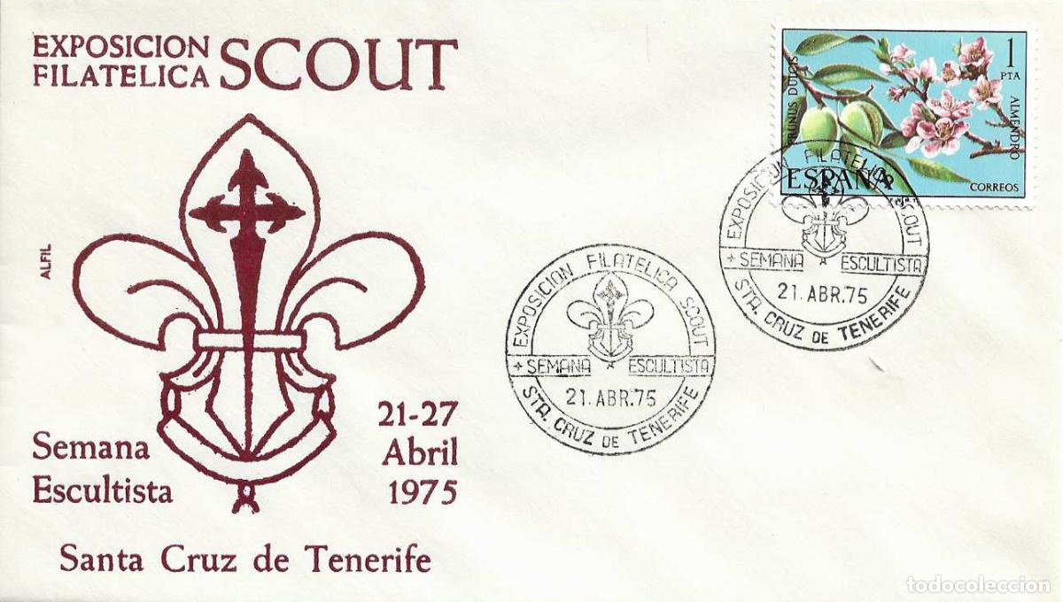 Sellos: SCOUTS SCOUT SEMANA ESCULTISTA, SANTA CRUZ DE TENERIFE (CANARIAS) 21 ABRIL 1975. RARO MATASELLOS EN