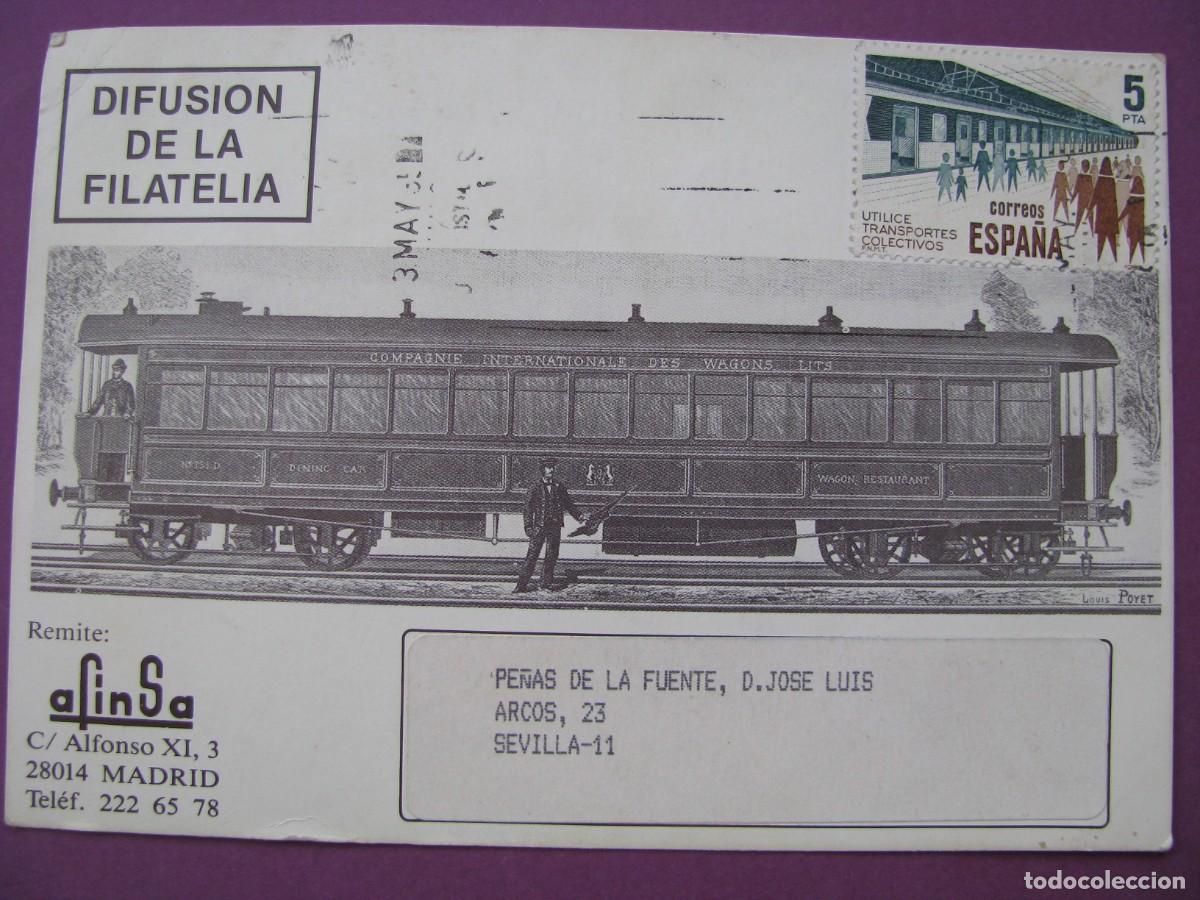 Sellos: TARJETA POSTAL PUBL. AFINSA. CON CUESTIONARIO. IMAGEN WAGON LITS. FERROCARRILES.