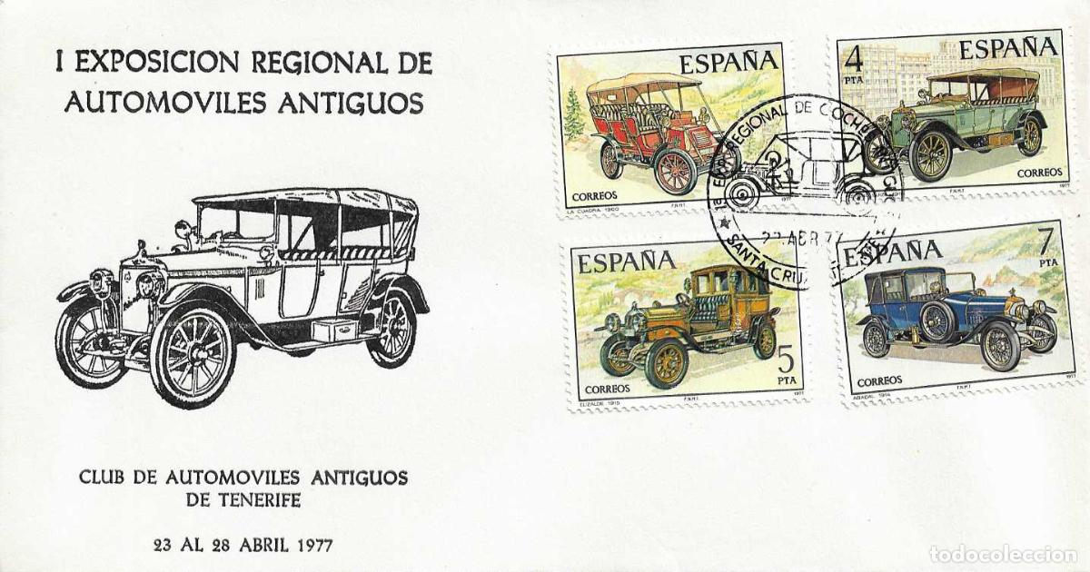 Sellos: AUTOMOVILES COCHES ANTIGUOS EXPOSICION, SANTA CRUZ DE TENERIFE (CANARIAS) 1977 RARO MATASELLOS SOBRE