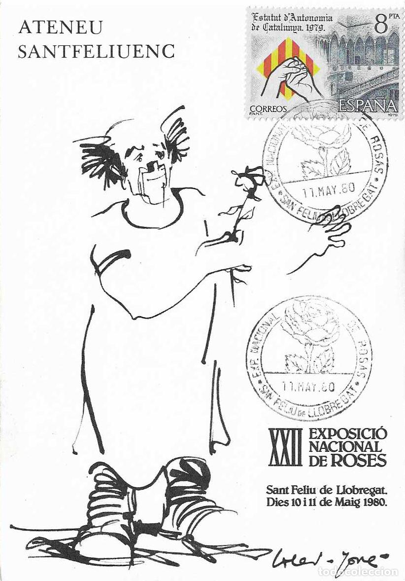 Sellos: ROSAS XXII EXPOSICION HOMENAJE CHARLIE RIVEL, SAN FELIU DE LLOBREGAT 1980 MATASELLOS TARJETA PAYASOS