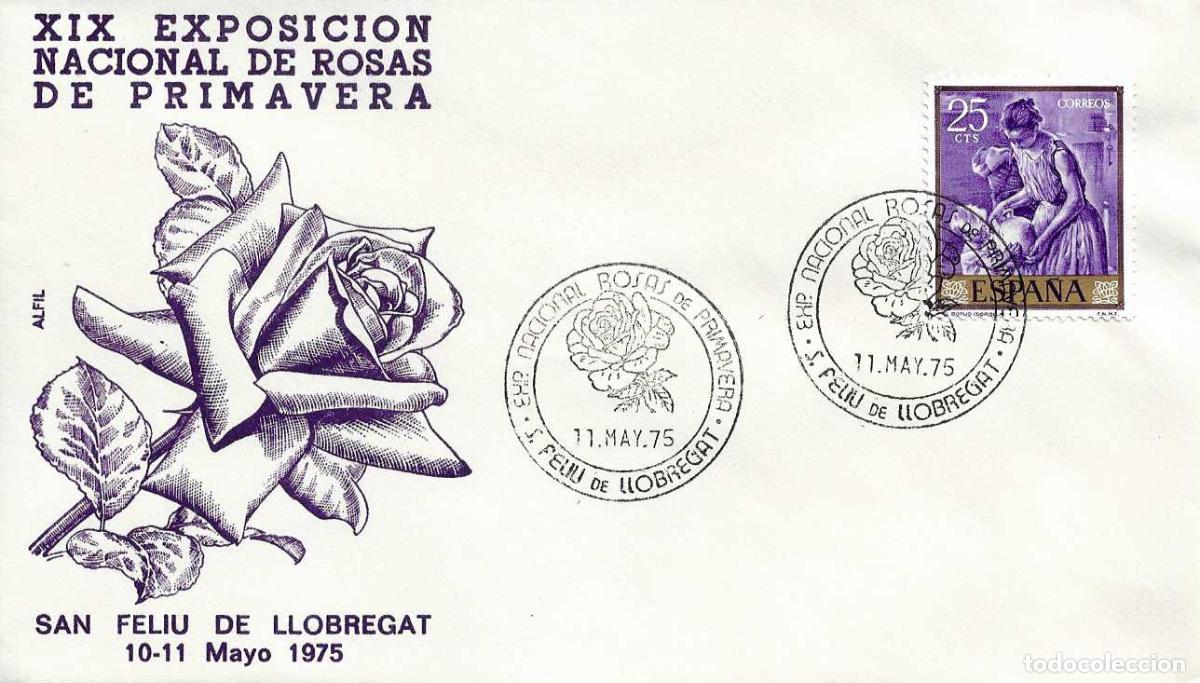 Sellos: ROSAS EXPOSICION NACIONAL, SAN FELIU DE LLOBREGAT (BARCELONA) 1975. RARO MATASELLOS EN SOBRE ALFIL