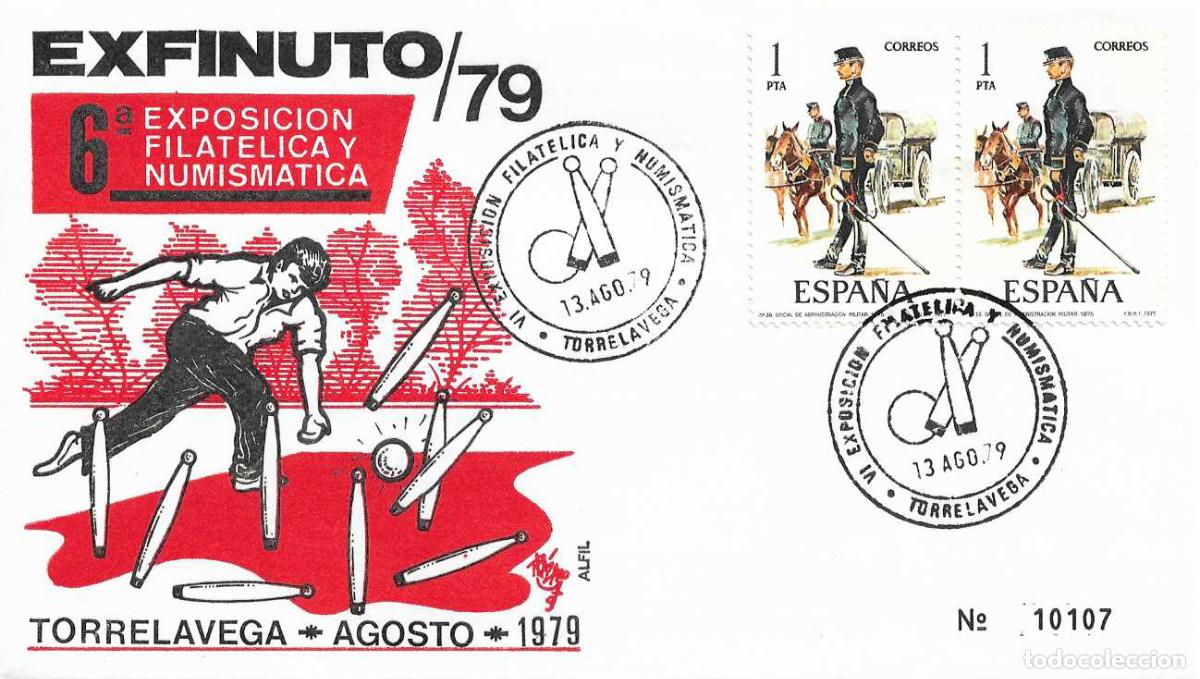 Sellos: JUEGO DE BOLOS PALMA VI EXPOSICION, TORRELAVEGA (SANTANDER) 1979. MATASELLOS EN SOBRE DE ALFIL