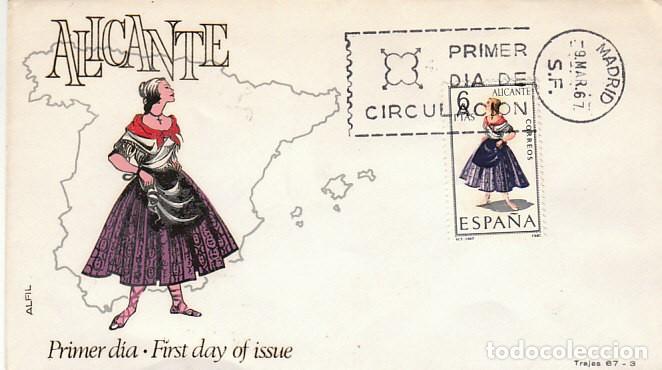 Sellos: EDIFIL 1769, TRAJE REGIONAL DE ALICANTE primer dia a&ntilde;o 1967 Sobre de Alfil