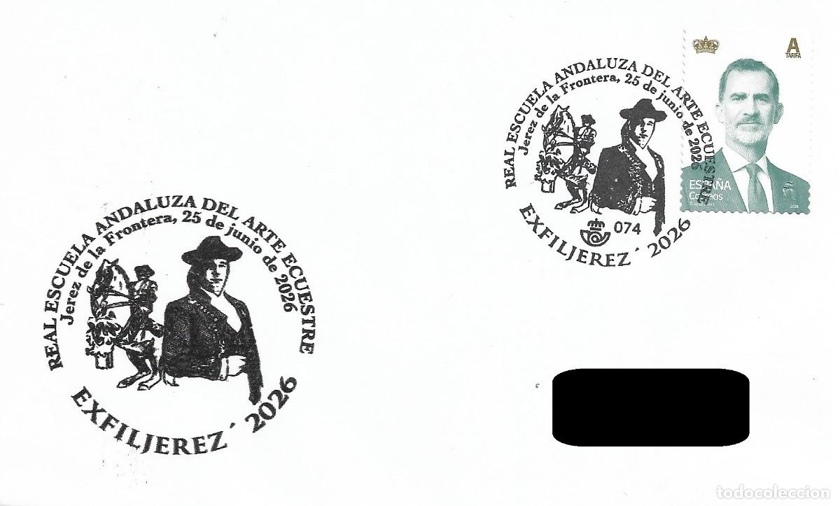 Sellos: ESPA&Ntilde;A. MATASELLOS ESPECIAL. REAL ESCUELA ANDALUZA DE ARTE ECUESTRE. JEREZ DE LA FRONTERA. 2026