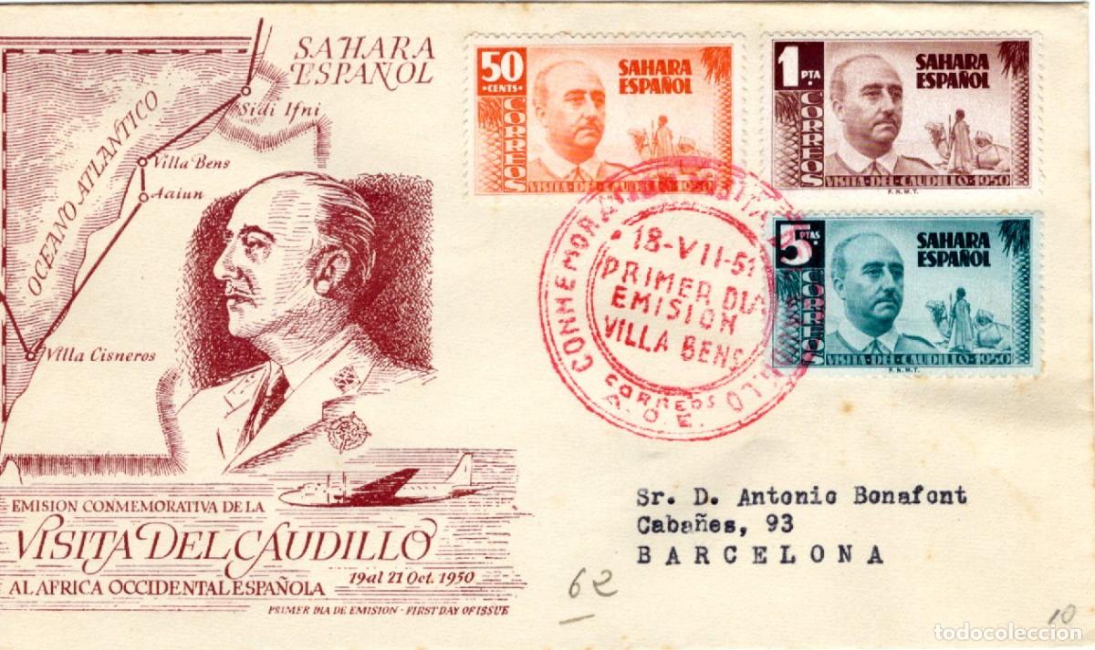 Timbres: Sellos DEPENDENCIAS ESPA&Ntilde;OLAS SPD SAHARA a&ntilde;o 1951 circulado y certificado matasello rojo raro v.c 42