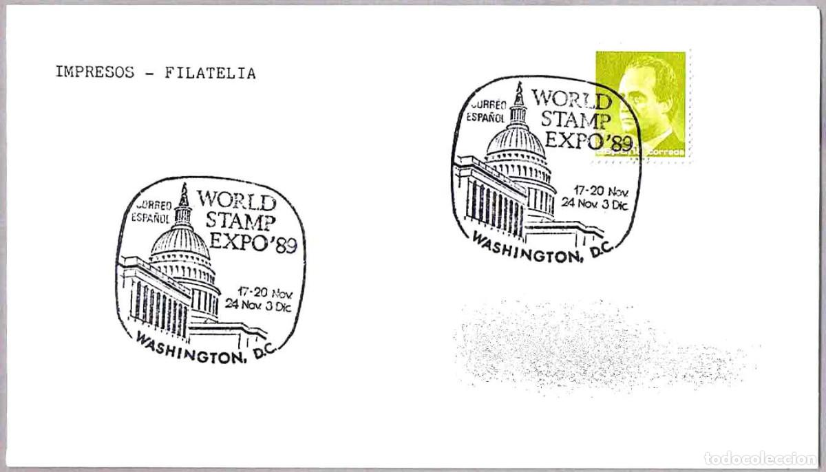 Sellos: Matasellos CORREO ESPA&Ntilde;OL EN WORLD STAMP EXPO'89. Washington DC, Estados Unidos, 1989