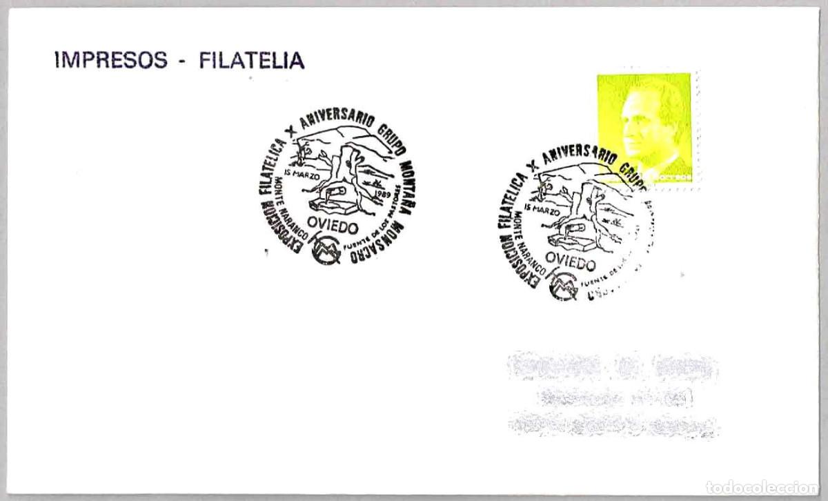Sellos: Matasellos EXP.FIL. X ANIV. GRUPO MONTA&Ntilde;A MONSACRO - MONTE NARANCO. Oviedo, Asturias, 1989