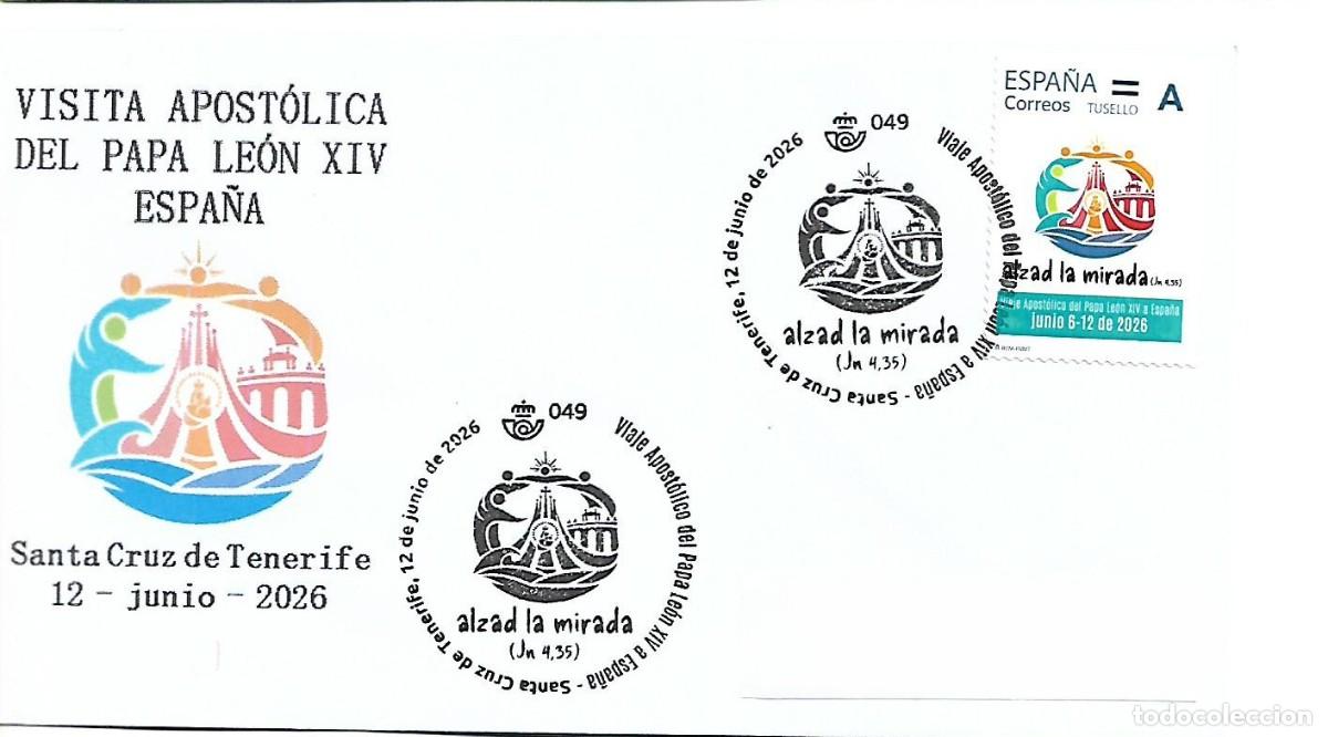 Sellos: MATASELLOS CONMEMORATIVO VISITA DEL PAPA LEON XIV A SANTA CRUZ DE TENERIFE. 12 JUNIO 2026