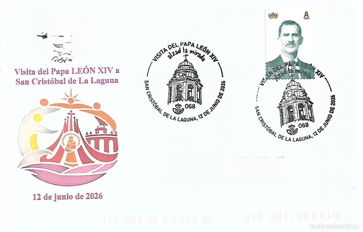 Sellos: MATASELLOS CONMEMORATIVO VISITA DEL PAPA LEON XIV. SAN CRISTOBAL DE LA LAGUNA. 12 JUNIO 2026