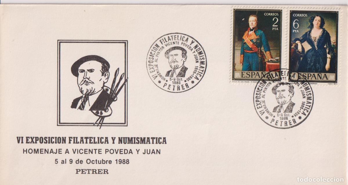 Timbres: SOBRE PRIMER D&Iacute;A VI E. F. Y N. - HOMENAJE A VICENTE POVEDA Y JUAN - 5 AL 9 OCT 1988 - PETRER