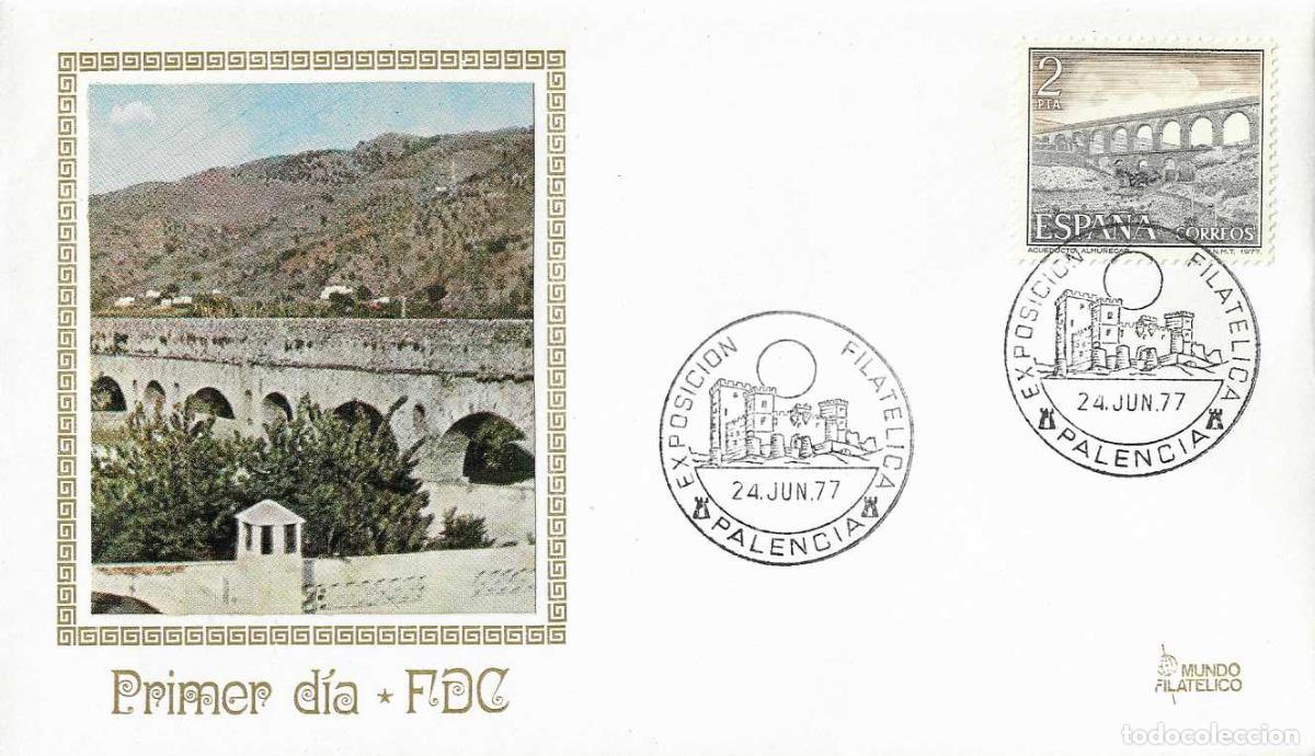 Sellos: CASTILLO DE AMPUDIA EXPOSICION FIL, PALENCIA 1977 MATASELLOS EN SOBRE MF ACUEDUCTO ALMU&Ntilde;ECAR GRANADA