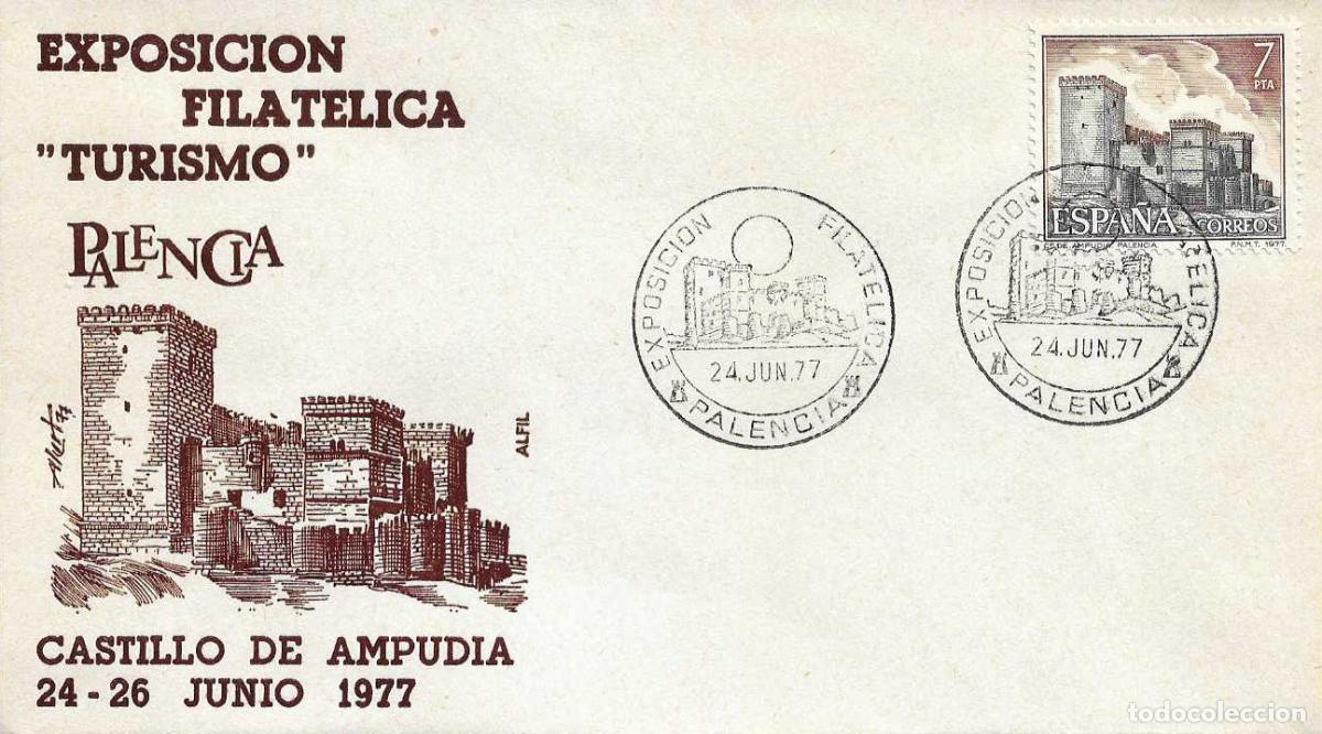 Sellos: CASTILLO DE AMPUDIA EXPOSICION FILATELICA, PALENCIA 1977. MATASELLOS EN SOBRE DE ALFIL RARO FRANQUEO