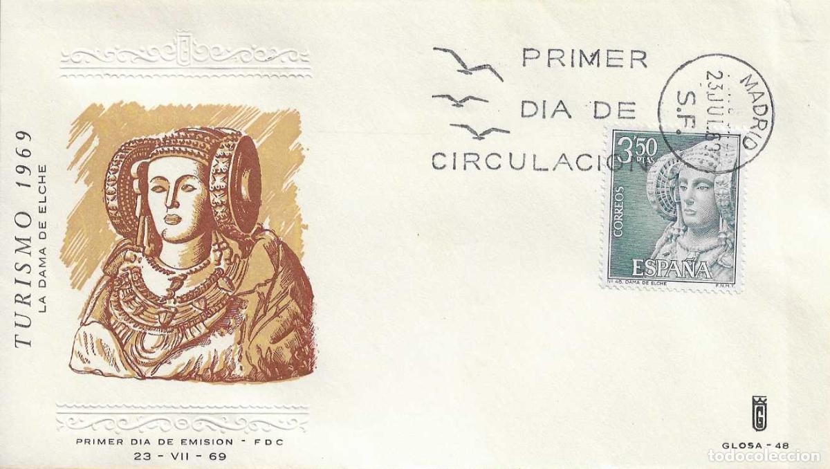 Sellos: LA DAMA DE ELCHE ARQUEOLOGIA SERIE TURISTICA 1969 (EDIFIL 1937) EN SPD SIN CIRCULAR GLOSA MUY RARO