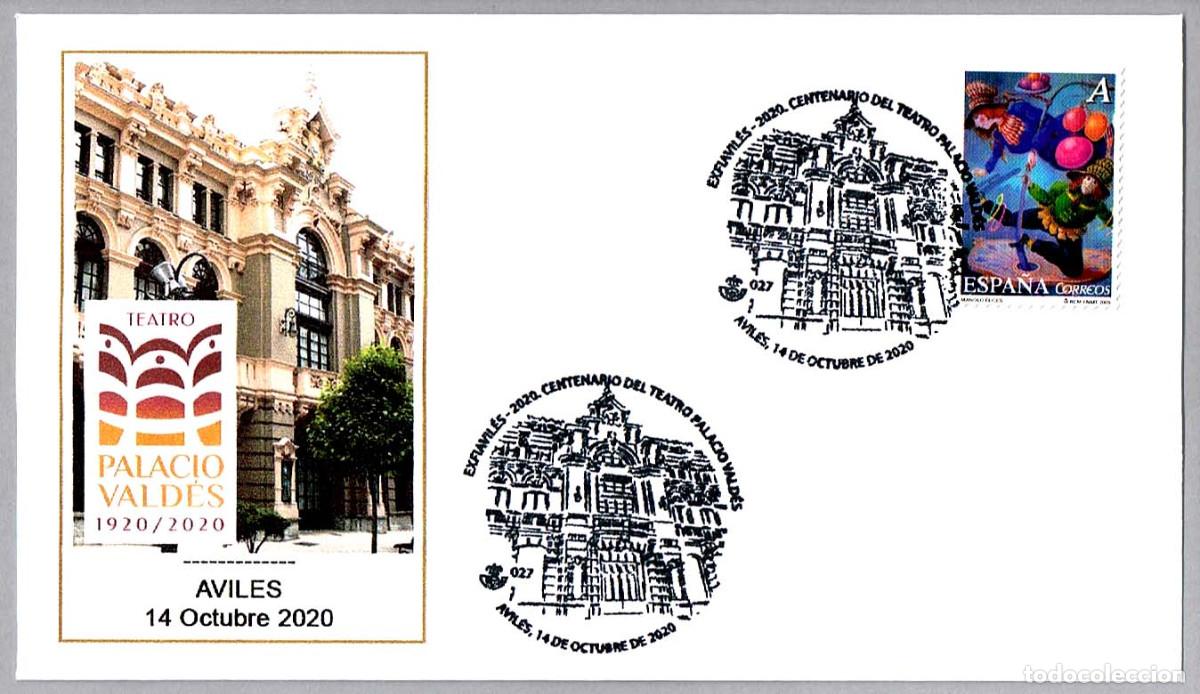 Sellos: Matasellos 100 A&Ntilde;OS TEATRO PALACIO VALDES. Aviles, Asturias, 2020
