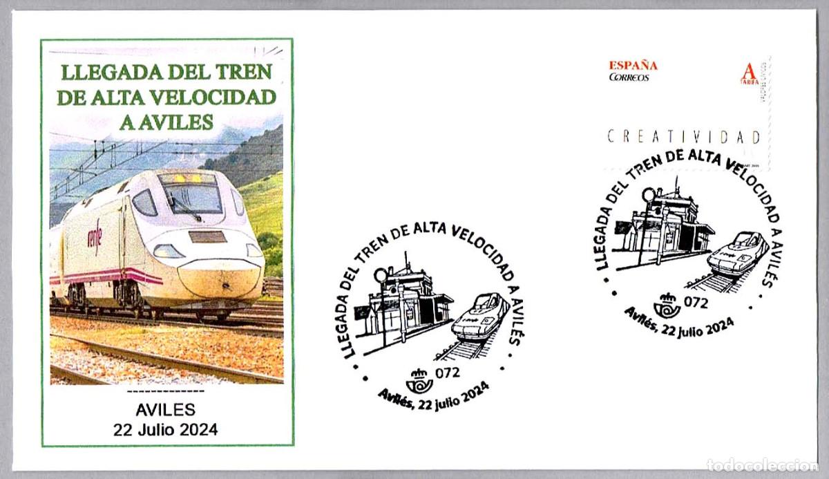 Sellos: Matasellos LLEGADA TREN DE ALTA VELOCIDAD A AVILES. Aviles, Asturias, 2024