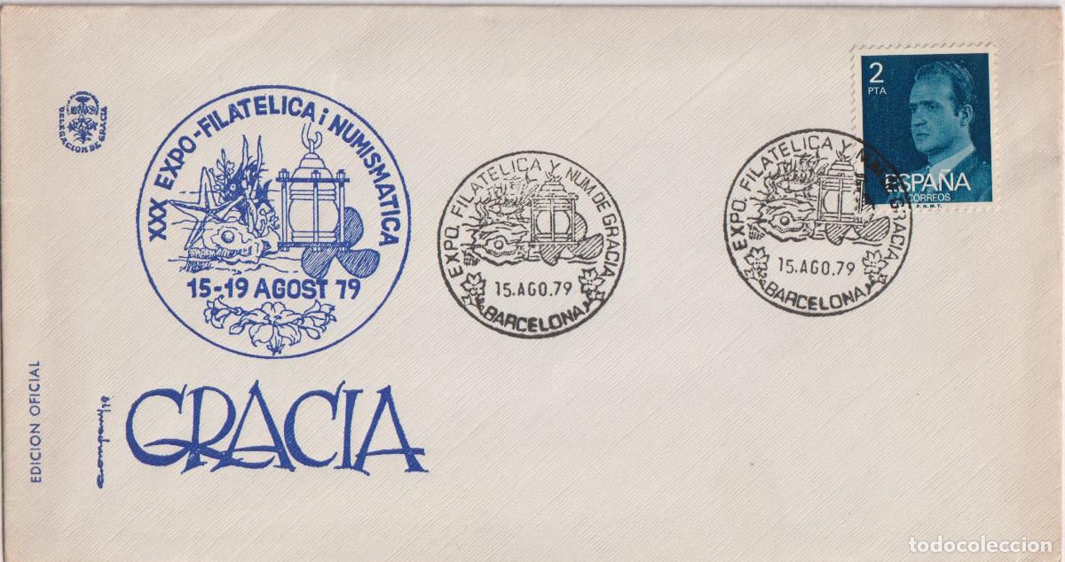Sellos: S.P.D. CIRCULACI&Oacute;N - EXPO-FILAT&Eacute;LICA I NUMISM&Aacute;TICA - GRACIA - 15.AGO.79 - BARCELONA